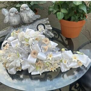 Vtg Ivory bridal/Quinceañera bouquet, Paste flowers, faux pearls, ribbon 90’s